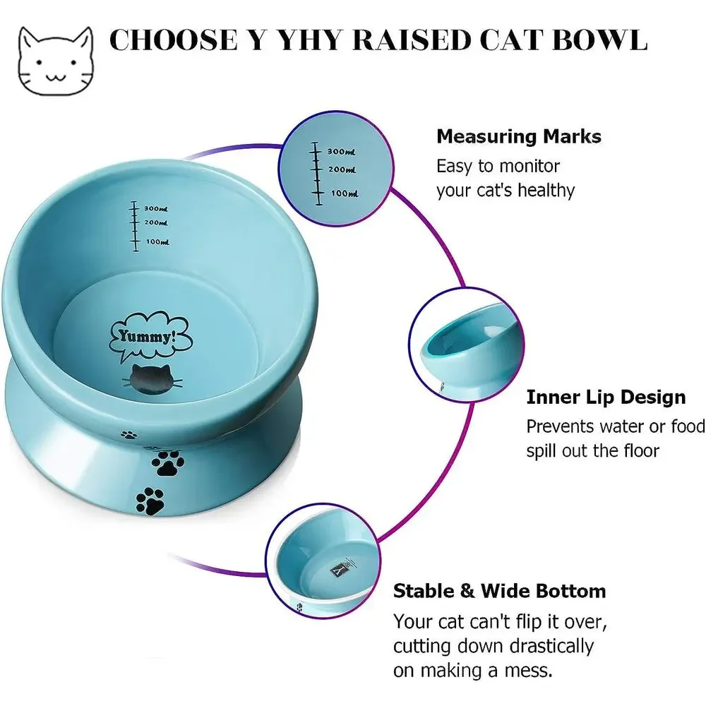 Ceramic Raised Cat Food Water Bowl